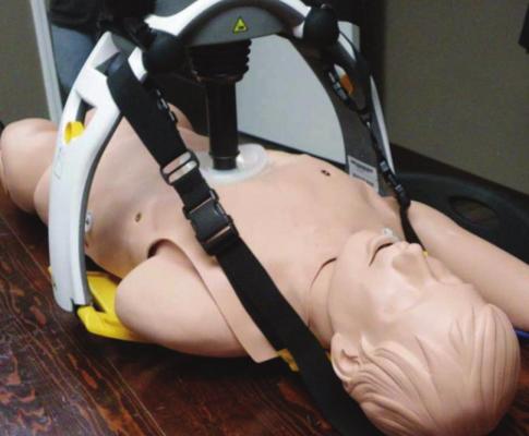 A DEMONSTRATION of a LUCAS Chest Compression System is shown in the training room of the Choctaw County Ambulance Authority earlier this month. The system works hands free once started. Photo Courtesy / Sonya Campbell
