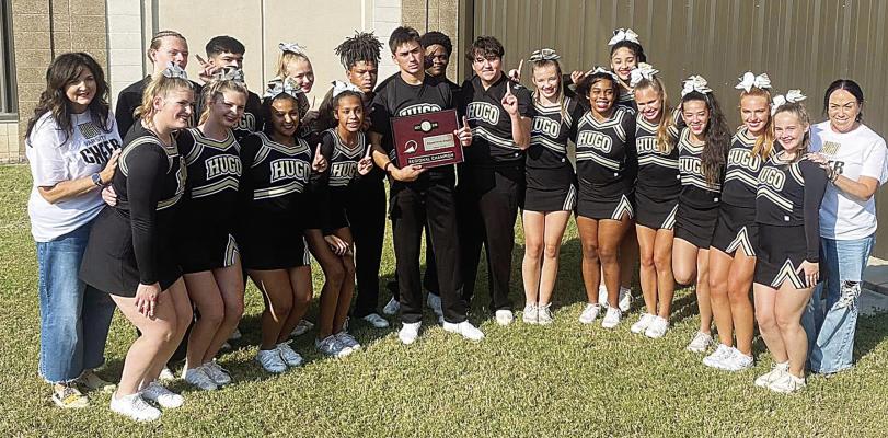 The Hugo Buffalo Cheer team brought home the 2025 Co-Ed Regional Championship last weekend and punched their ticket to the State Competition. Squad members, under the direction of Angie Citty, include: Brooklyn Brook, Kayla Freeman, Ja’Miya Johnson, Keira Kyles, Max Lozano, Keara Nelson, Kacie Reynolds, MaKatlynn Sanchez, Jayse Trantham, Allison Johnson, Sam Perez, Jamari Scroggins, Zaven Siniga, Kase Burton, Breona Cochnauer, Tayden McCarty, Paige Greer, Brooklyn Houser and Jakya Johnson.