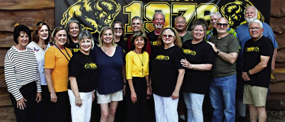 Members of the Hugo Class of 1976 at the recent Homecoming luncheon included: Debbie Lyles-Park, Sharon Crews-McCoy, Kim Hughes-Cogbill, Cathy Wren-Pinckard, Mary Bodine-Arnold, Bart Cleveland, Michael Broyles, Jackie Cooley, Tom Schultz, Chris Dickson, Mary Taylor-Dearman, Lorie Hammons-Schrader, Sherrie Horne-Grace, Beth Lomax-Thompson, Carol-Beach Moore, Troy Davis and Stan Self. Photo Courtesy / Ross Payne