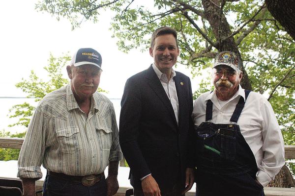 Lt. Governor Matt Pinnell visits with District 3 Choctaw County Commissioner Roy Dean Scott and long-time Hugo Lake State Park Manager Ron Reese during last week’s annual turkey hunt.