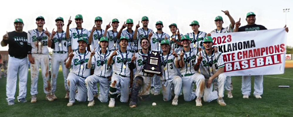 The RATTAN RAMS brought home the 2023 Oklahoma Class A State Baseball Tournament Championship Trophy this past weekend beating two outstanding teams in the State Tournament in Edmond, Okla. Members of the team are named below. Photo Courtesy Candie Smith