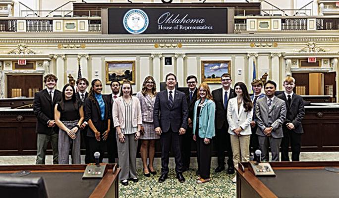 Rep. Brian Hill, R-Mustang, with members of the Oklahoma House High School Page Program.