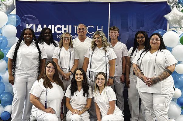 Practical Nursing graduates include: Back Row (Left to Right): Ebony Picking, Dennis Bedford, Kaleb Ingram, Jessica Harris. Middle Row (Left to Right): Ka’Queesha Watkins, Aubrey Maynard, Alley Lick, Stormy Frazier. Front Row (Left to Right): Brandy Enox, Shelby Crawford, Breanna Peralta.
