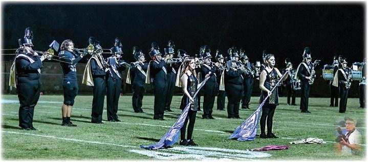 HUGO BUFFALO HERD OF THUNDER MARCHING BAND presented a grand halftime performance under the direction of Band Director Derrick Porter during the Hugo-Idabel football game Friday in Hugo. Hugo News Photo / Bobby Hamill