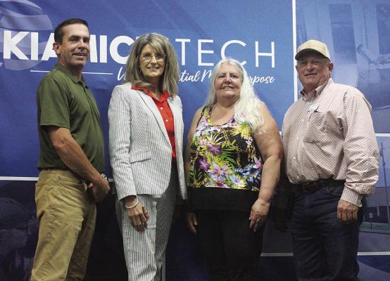 Gordon Constructio n was recognized as Kiamichi Tech’s 2026 Partner in Progress. Pictured are KTC board president Ernie Taylor, KTC Superintendent Shelley Free, Theresa Martin with Gordon Construction and KTC Lineman program instructor James Malone.