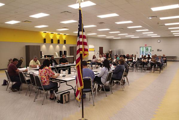 THE HUGO MIDDLE SCHOOL CAFETERIA recently held its first major public event which was the May meeting of the Hugo School Board of Education. The $3.38 million cafeteria was constructed to also serve as a major safe-room and public shelter for up to 740 students/ citizens. It is completely finished with modern kitchen, walk-in coolers and freezers, which are also WIFI automated. Hugo News Photo / Stan Stamper