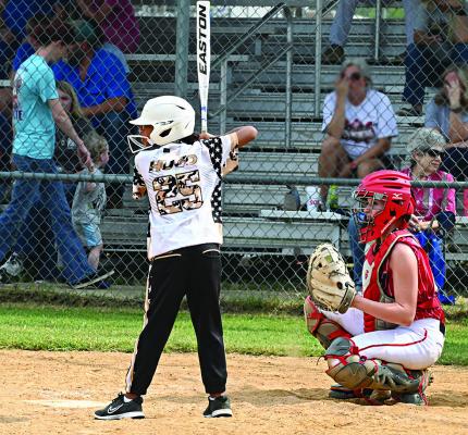 LAMYA HICKSON is all set at the plate for the Hugo HMS Lady Buffaloes in their game last Friday at home against the Lady Red Bears of Soper. Hugo News Photo / Stan Stamper