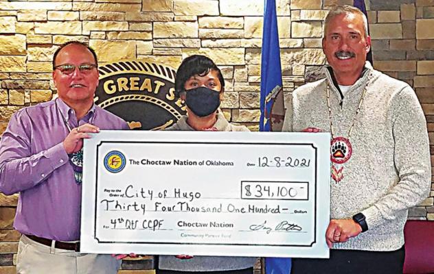 Pictured (top to bottom) From left to right: Chief Gary Batton; Leah Savage, Hugo City Manager and Assistant Chief Jack Austin, Jr.