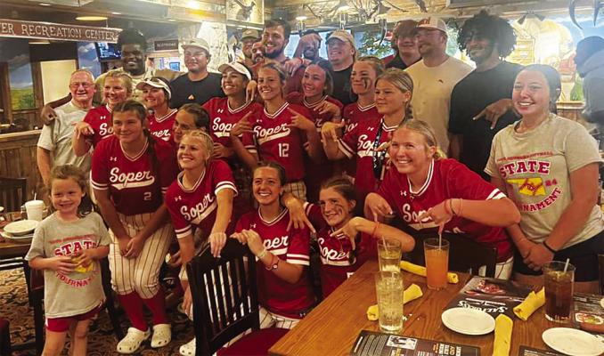 SOPER’s LADY RED BEARS enjoyed the State Tournament, an after-tournament meal at a popular OKC restaurant, and having several members of the OU football team join them in the photo above. All great experiences to add to their high school memoirs. Photo Courtesy Stormi Fox Debo