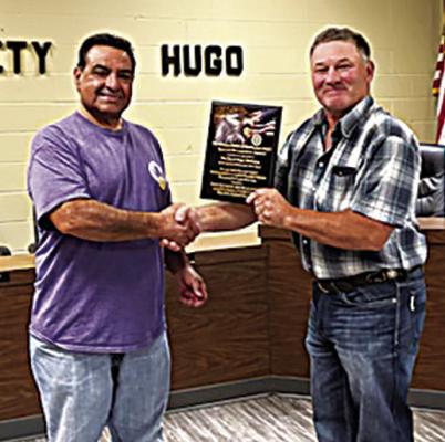 Alan Reynolds, who has more than 20 years behind him with the city of Hugo, was named the interim City Manager last week. He was sworn in Friday morning by city clerk Debra Searcy (pictured right). Hugo News / Krystle Taylor