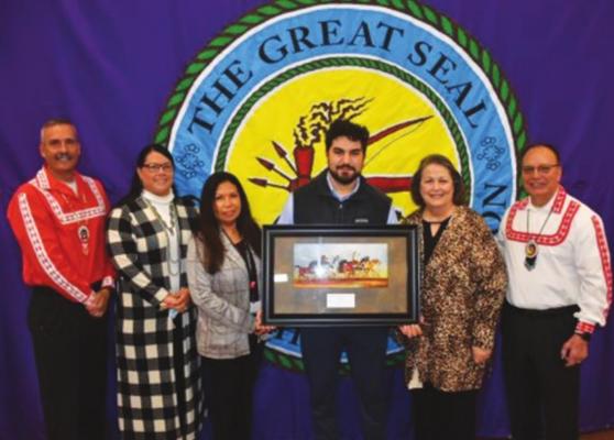 The 2020 Area Director’s Area Impact Award, Choctaw Nation Children’s Food &amp; Nutrition Program. Pictured left to right: Assistant Chief Jack Austin, Jr., Robin Linam, Ruthie Samuels, Eric Chavarria, Claudene Williams, Chief Gary Batton.