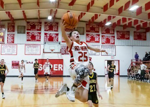 Jesse Gardner glided in for two after stealing the ball from an Indian. He finished with 12 points with five coming in the fourth quarter.