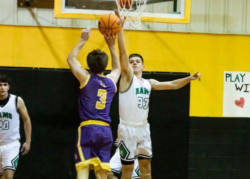 Not today… Rattan’s Cal Birchfield blocked an Eagles’ shot last Tuesday in the Rams 62-57 win.