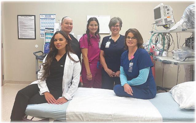 Choctaw Memorial Hospital Emergency Room staff includes: Sitting left to right: Chauntel Ditomasso, PA; Velvet Bullard, RN/ER Manager. Standing left to right: Shawna Squires, Registration Clerk; Mollye Vincent, LPN; Diann Baze, RN.