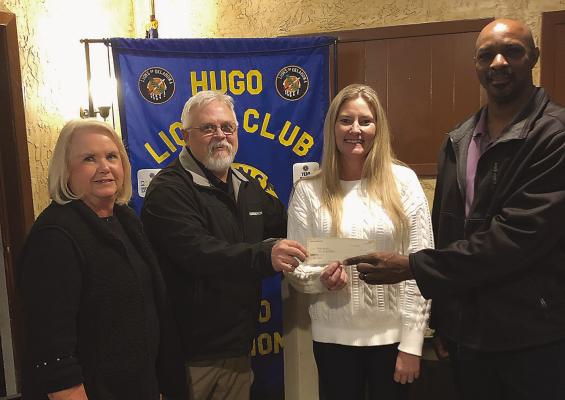 Hugo Lions made donations to Hugo School, Goodland Academy, and foster care programs to buy hygiene supplies for students, in support of Hygiene Month. Pictured are Lions Harolynn Wofford, Tracey Stonebarger, Brandy Blaylock and Chris Scott