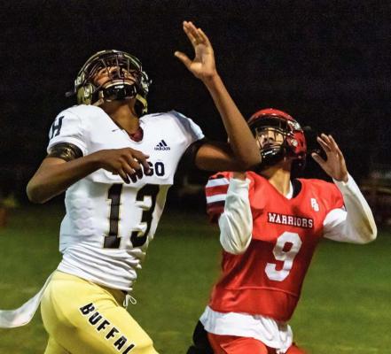 Eye on the prize... ADVANTAGE BOSTIC! — The Hugo Buffaloes tallest receiver, Dawson Bostic, has shown constant improvement during the 2020 football season and has become one of the top two targets for Hugo Buffalo quarterbacks behind team-leading receiver