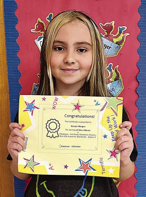 Sawyer Morgan, a third grade student at Fort Towson Elementary School, is the first third grade student to achieve all blue ribbons on her ELA Study Island. She is in Julie Birdsong’s class.