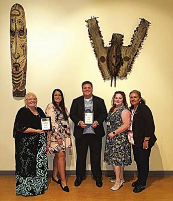 Representing the Choctaw Cultural Center at the Oklahoma Museum Association’s Awards Banquet are, from left, Sandy Vigil, director of Education; Cheyhoma Dugger, director of Development and Membership; Dr. Scott Wesley, senior director; Alex Gough, director of Collections, and Kerry Steve, director of Arts.
