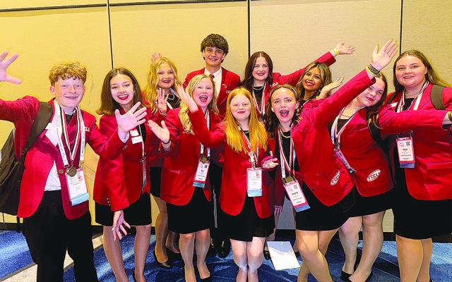 Members of the Oklahoma FCCLA delegation celebrate at the National Leadership Conference in Orlando, Fla.