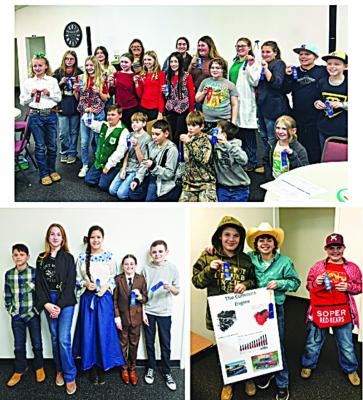 Choctaw County 4-H Members from Fort Towson (top), Boswell (lower left), and Soper (lower right) celebrate after the awards ceremony at the 2024 Choctaw and Pushmataha County Speech Contest in Antlers. These youth are now eligible to advance to the Southeast District 4-H Speech Competition in March. Photos Courtesy / Choctaw County 4-H Reporter, Riley Pope