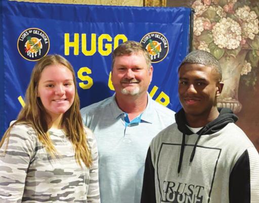 Hugo Lions Club Hugo High School October Students of the Month are Brinlee Allensworth and Sharrod Holt. Also pictured is high school principal Greg Holt.