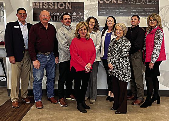 Photo (left to right): Deputy Superintendent Doug Hall, Larry Culwell, Ernie Taylor, Colette Harper, Dara McCoy, Anne Brooks, Betty Ford, Brock Whittington, Superintendent Shelley Free