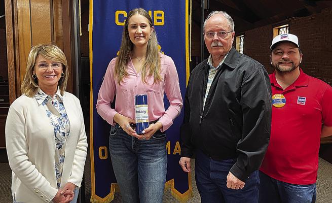 Laramie Cochran (center-left) is Field Representative for US Senator James Lankford, and she gave a great presentation to Hugo Rotary Club recently about the border and other pressing issues. She is pictured here (l-r) with Rochelle Cory, Jerry Beach and Colby Bryant.