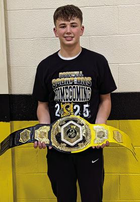 BOSWELL’S TRACER RUTLEDGE has been named to the PNTV All State Class B Fall Baseball Team. He was recently presented with the special All State Belt in Boswell. Contributed Photo