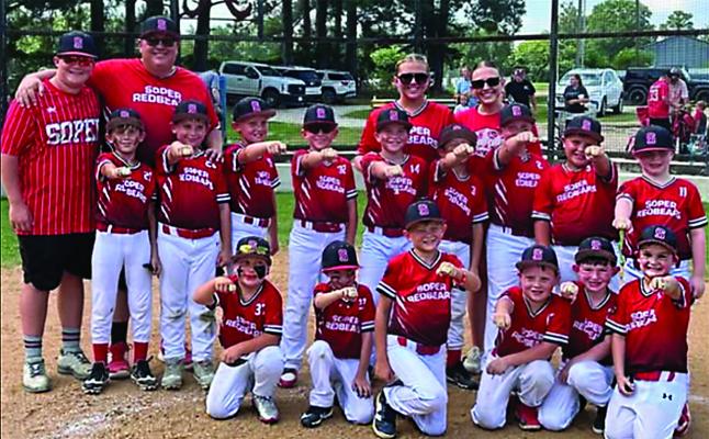 SOPER 8U BOYS — Callen Gravitt, Kase Harless, Kutter Winchester, Kawl White, Greyson Nelms, Kizer Record, Logan Penner, Koven Tuck, Brantley Hobgood, Myles May, Hank Williams, Brazen Reynolds, Oliver Burns, Zaiden Wynn, Brayden Pyle. Coaches: Rylen Connot, Parker Harless, Kabrey Harless. Photo Contributed