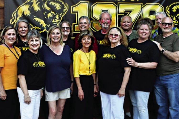 Members of the Hugo Class of 1976 at the recent Homecoming luncheon included: Debbie Lyles-Park, Sharon Crews-McCoy, Kim Hughes-Cogbill, Cathy Wren-Pinckard, Mary Bodine-Arnold, Bart Cleveland, Michael Broyles, Jackie Cooley, Tom Schultz, Chris Dickson, Mary Taylor-Dearman, Lorie Hammons-Schrader, Sherrie Horne-Grace, Beth Lomax-Thompson, Carol-Beach Moore, Troy Davis and Stan Self. Photo Courtesy / Ross Payne