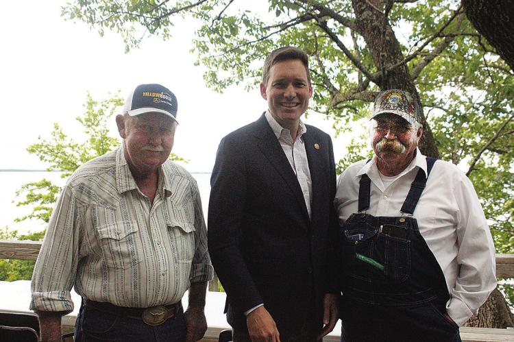 Lt. Governor Matt Pinnell visits with District 3 Choctaw County Commissioner Roy Dean Scott and long-time Hugo Lake State Park Manager Ron Reese during last week’s annual turkey hunt.