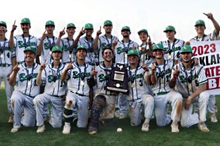 The RATTAN RAMS brought home the 2023 Oklahoma Class A State Baseball Tournament Championship Trophy this past weekend beating two outstanding teams in the State Tournament in Edmond, Okla. Members of the team are named below. Photo Courtesy Candie Smith