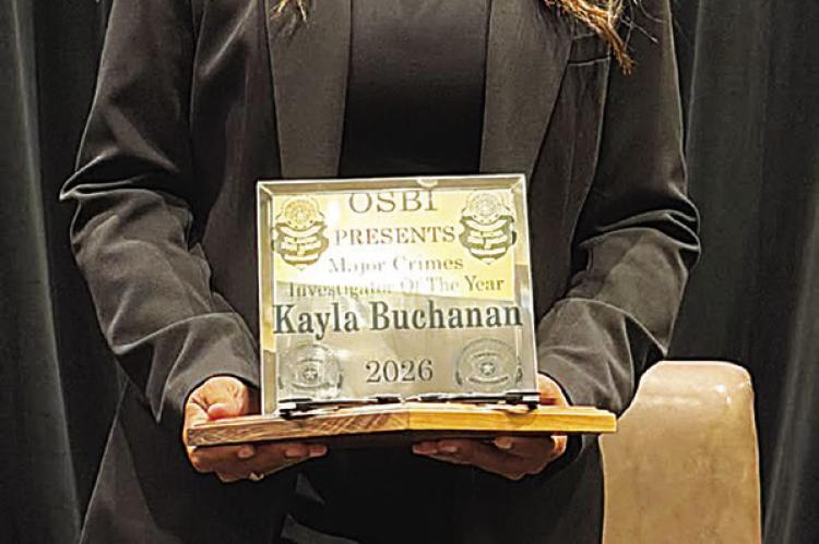 Choctaw County Sheriff’s Deputy and school resource officer, Kayla Buchanan was recently named Major Crimes Investigator of the Year by the Oklahoma State Bureau of Investigation. Congrats, Kayla!