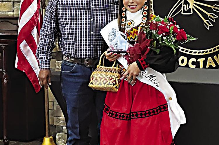 Acelee Ellis was recently crowned Choctaw Nation District 8 Little Miss Princess. She is the daughter of Heather and Jerren Ellis and great-granddaughter of the late Barbara McKee. Acelee is pictured with District 8 Councilman Perry Thompson.
