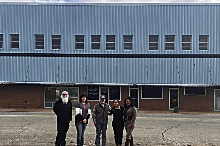Pictured are: Industrial Authority members Bart Tedder and Michelle Frazier, Terry Griffin, Industrial Authority member Di’Mehlia Adamson and Hugo city manager Leah Savage.