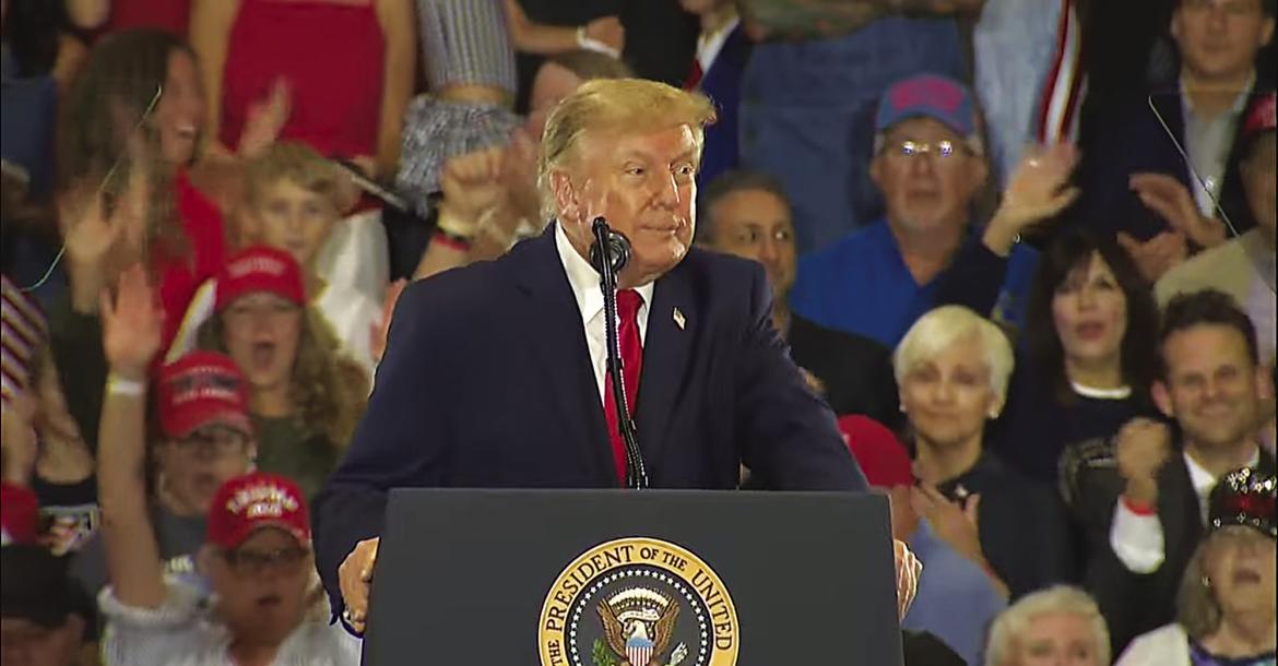 President Donald Trump traveled to the Choctaw Event Center in Durant, Okla., last Thursday evening to host a midterm political rally. Trump spoke in support of Republican gubernatorial candidate Mike Mazzei, U.S. Senate candidate Kevin Hern, and State Auditor/Treasurer candidates including Cindy Byrd. Thousands waited outside in the rain for hours before doors opened to enter the arena.