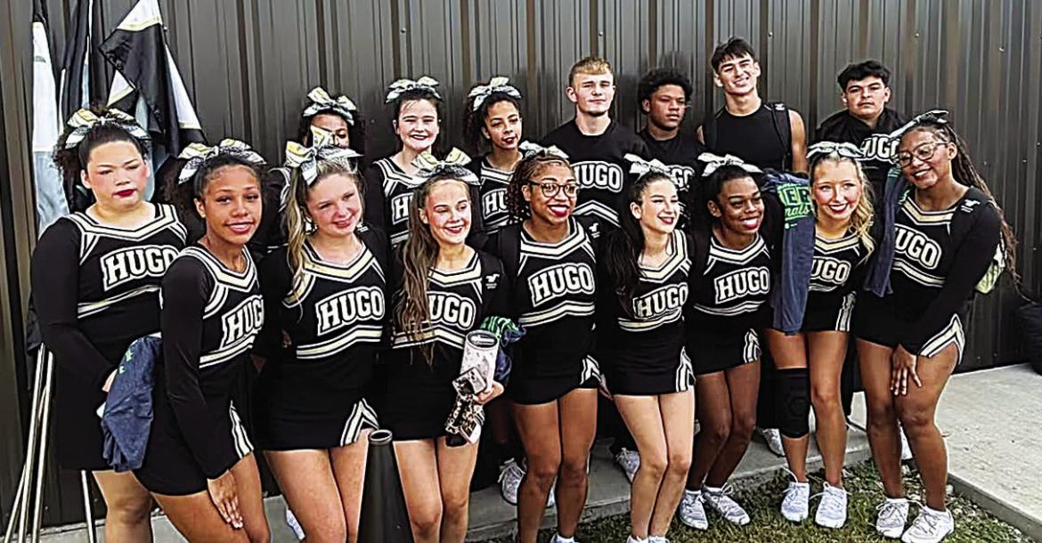 Hugo Buffalo cheerleaders competed in the State tournament recently. They include: Charlie Cooper, Amorah Bruce, Bentley Harvison, Paige Greer, Breonna Cochnauer, Lilly Parker, Sydnei Sams, Neveah Webster, Jamari Scroggins, Sam Perez, Sha’Mya Cooper, Ali Johnson, Liv Ketchum, Zaven Siniga, Braden Parks, Brooklyn Houser, Jakya Johnson, Khloe Hughes.