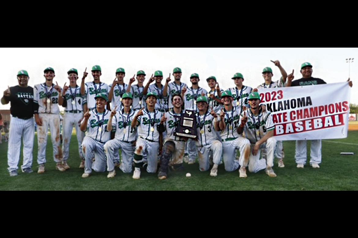 The RATTAN RAMS brought home the 2023 Oklahoma Class A State Baseball Tournament Championship Trophy this past weekend beating two outstanding teams in the State Tournament in Edmond, Okla. Members of the team are named below. Photo Courtesy Candie Smith