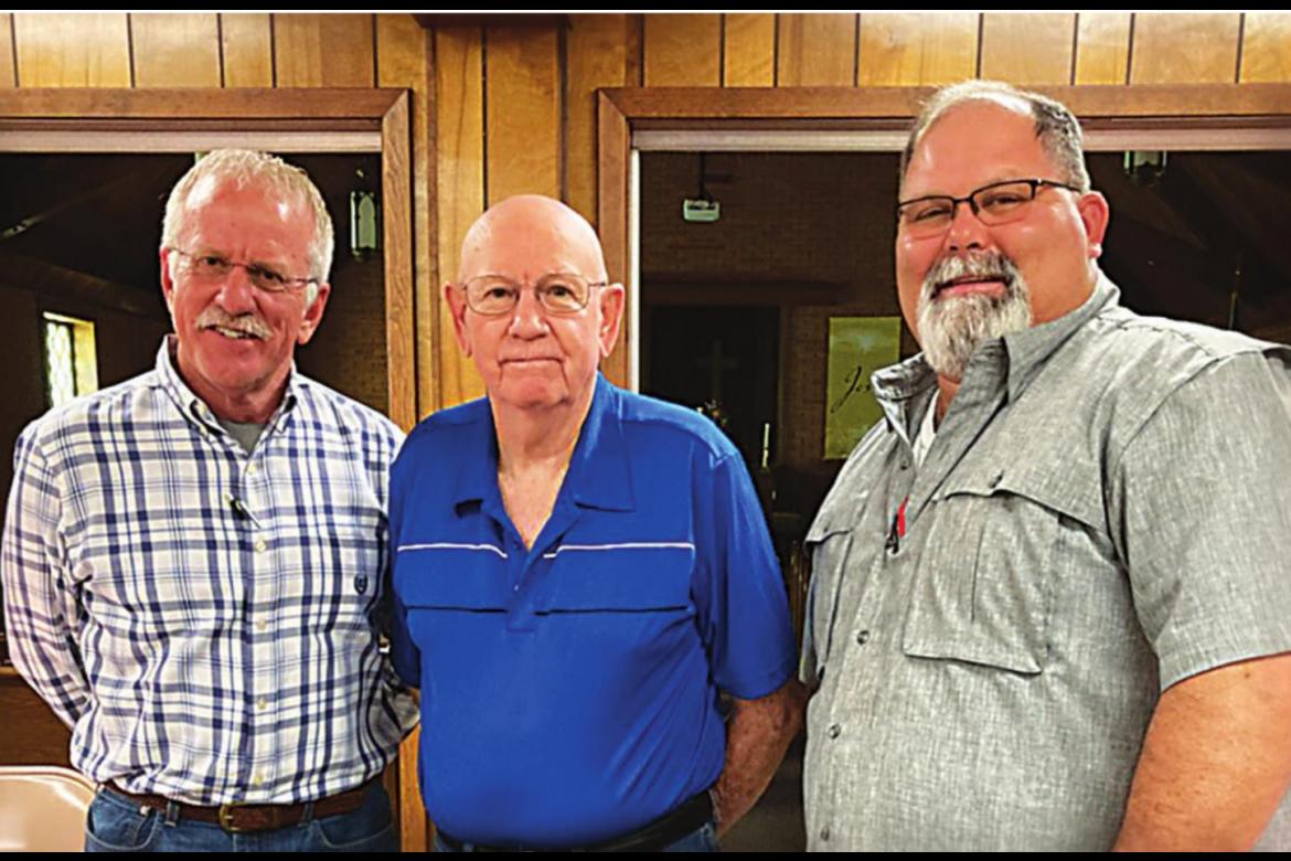 ROTARY REPORT — Roger Barnes (center) is one of most recent new members of the Hugo Rotary Club and recently presented his Classification Talk to club members at the July 13 meeting. We are so appreciative to him and his pastorate, the First Christian Church in Hugo, as they host us during our July meetings. He is pictured here with Rotarians Brent Shain (left) and President-Elect Brook Wallace (right). Photo Courtesy Colby Bryant