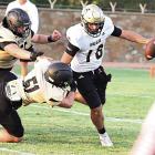 BUFFALO QUARTERBACK JAYKA SANTILLAN has been the Hugo Buffaloes most productive offensive weapon this season. Santillan abilit to run or pass keeps opposing defenses on their toes. Hugo News Photo / Stan Stamper